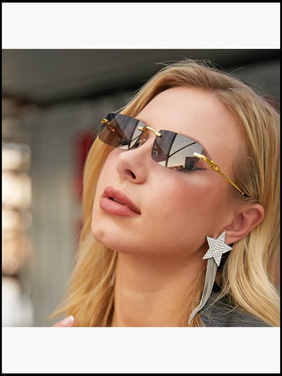 Retro Rimless Rectangle Sunglasses with UV400 Protection and Tinted Lens main image 2